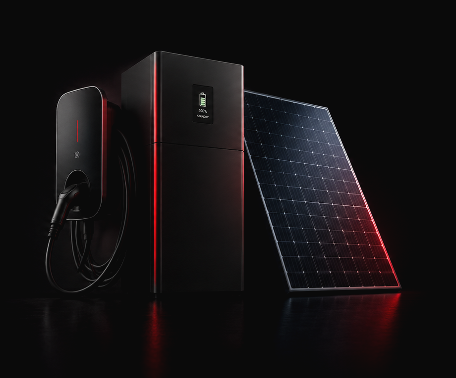EV charger, home battery and solar panel